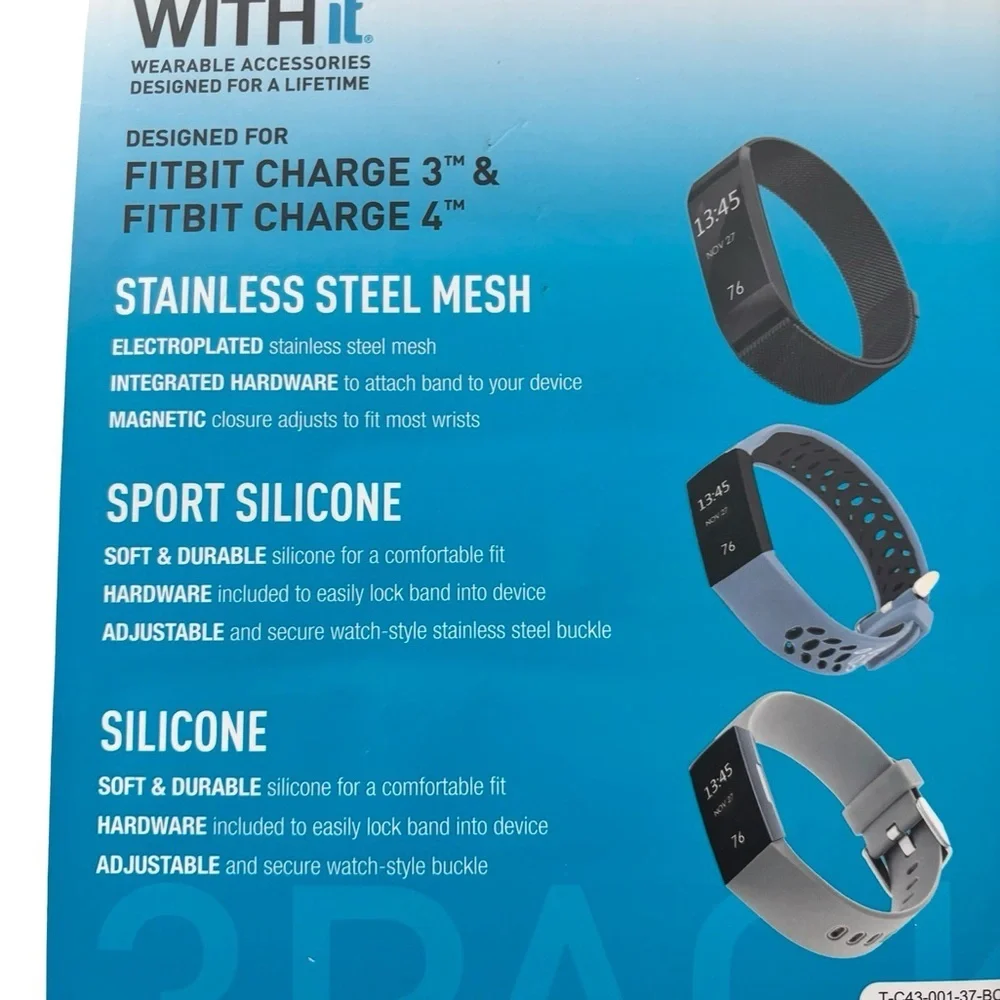 Fitbit Charge 3 & 4 Band Trio - Black, Blue, White